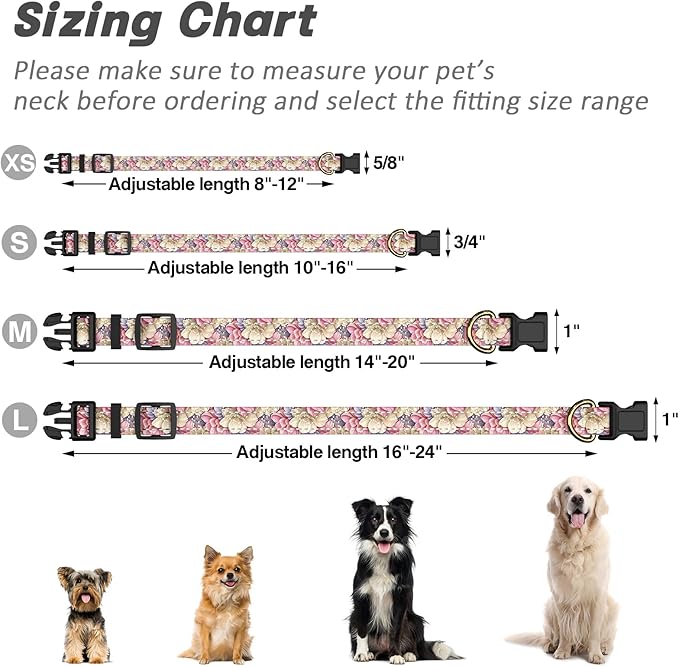 Reflective Dog Collar for Medium Dogs, Cute Flower Theme Adjustable Heavy-Duty - Image 7