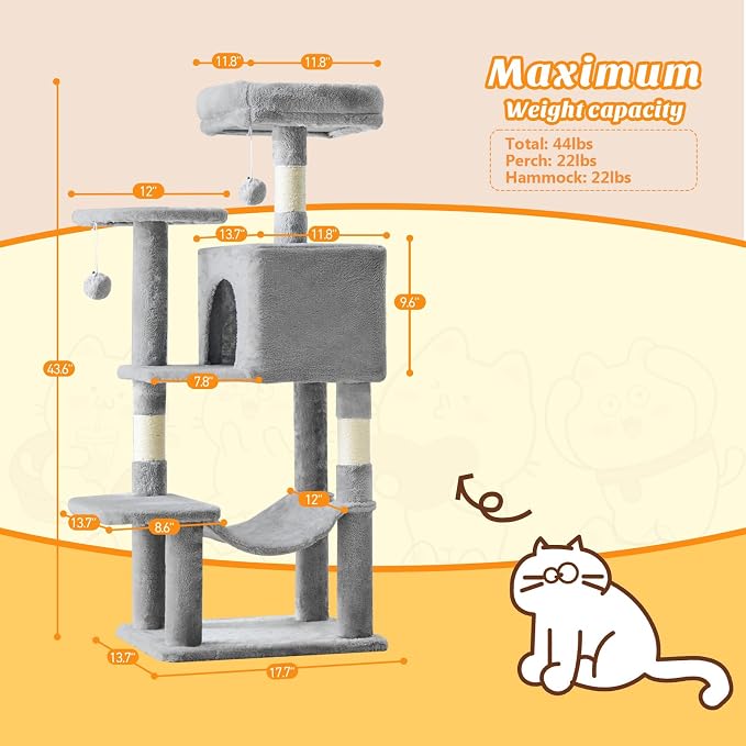 Sweetcrispy 44 inch Cat Tree Tower, Small Cat Climbing Tower - Image 3
