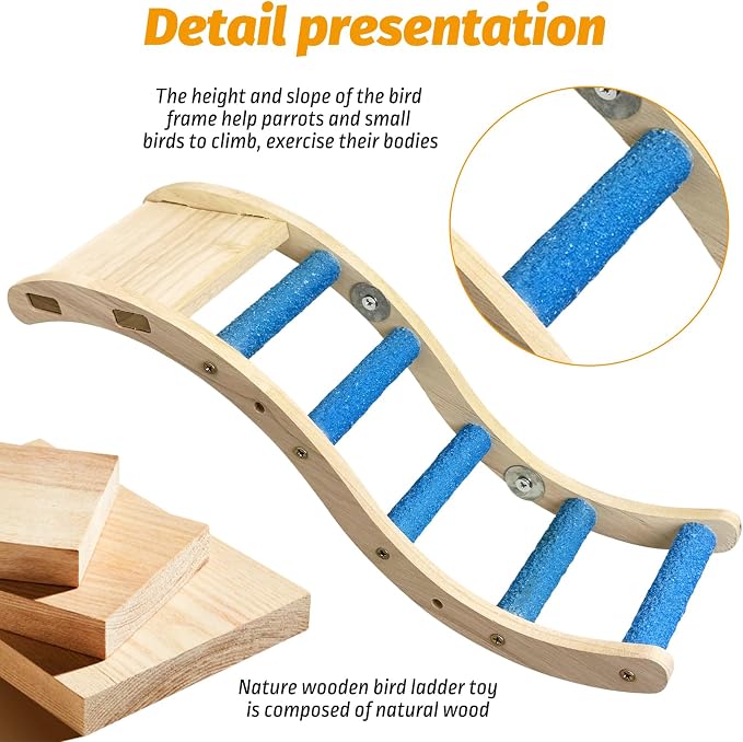 Nature Wooden Bird Ladder Pet Parrots Climb Bridge Exercise Stands - Image 6