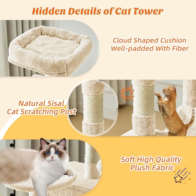 Sweetcrispy 44 inch Cat Tree Tower, Small Cat Climbing Tower - Image 5