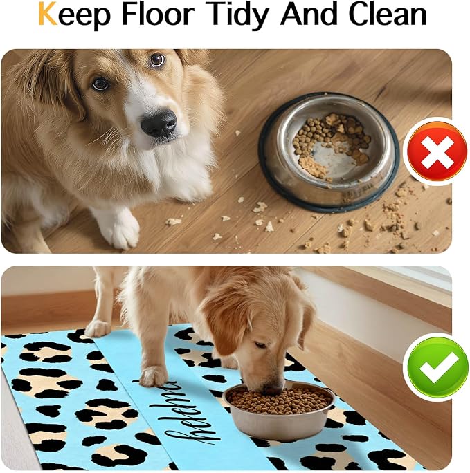 Puppy Feeding Mat 20x12 inch Blue Leopard Print Dog Bowl Placemat Non Slip Mat - Image 8
