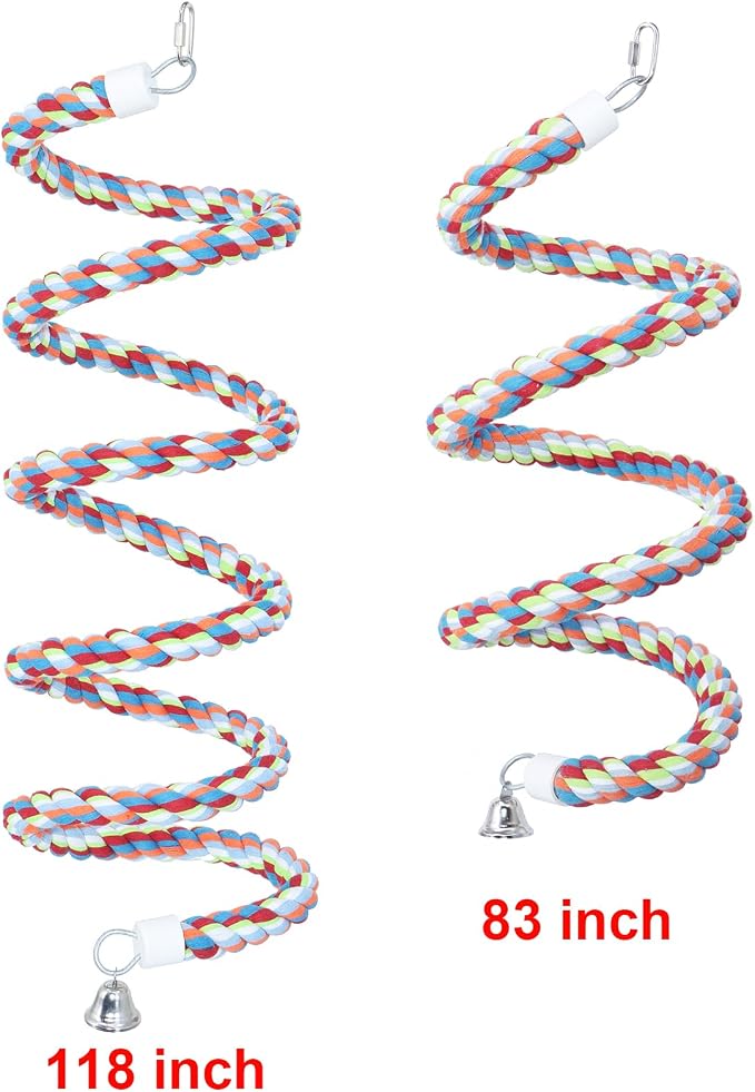 Rope Bungee Perch Bird, 118inch Kintor Pure Natural Colorful Bead Cage Chewing - Image 2
