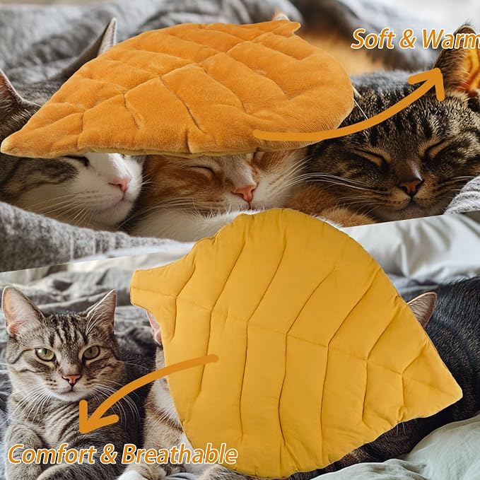 Leaf Shaped Self-Warming Cat Bed Mat – 26"x20" Flannel & Cotton Pet Pad - Image 5