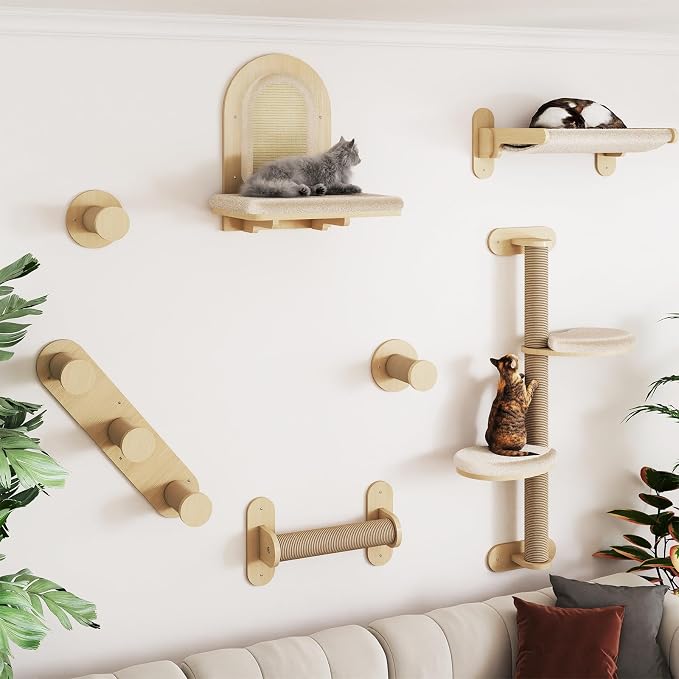 BYBYME 7Pcs Cat Wall Shelves, Solid Wood Indoor Cat Tree, Sturdy Wooden Wall - Image 2