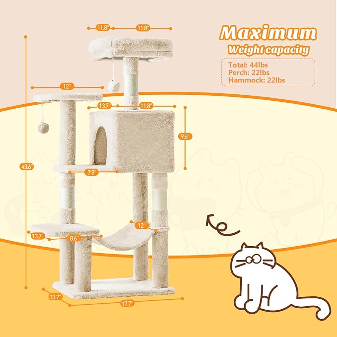 Sweetcrispy 44 Inch Cat Tree Tower, Cat Climbing Tower - Image 6