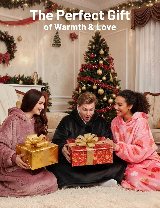 Mewaii Wearable Blanket Hoodie for Adults, Warm Sherpa & Soft Flannel Long - Image 6