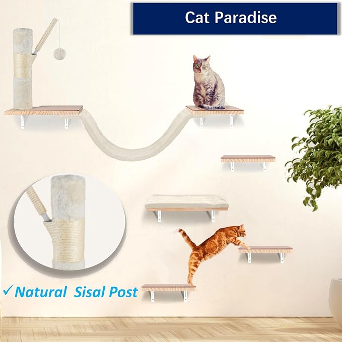 Cat Wall Shelves, Solid Wood Cat Wall Furniture Set, - Image 4