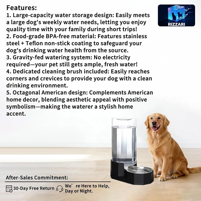 Sfozstra Large Dog Water Dispenser: 9L Gravity Black Gravity Water Feeder - Image 2