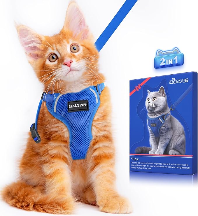 Halypet Cat Harness and Leash Set Escape Proof Soft Adjustable Cat Leash by DOMoreWithYourPet