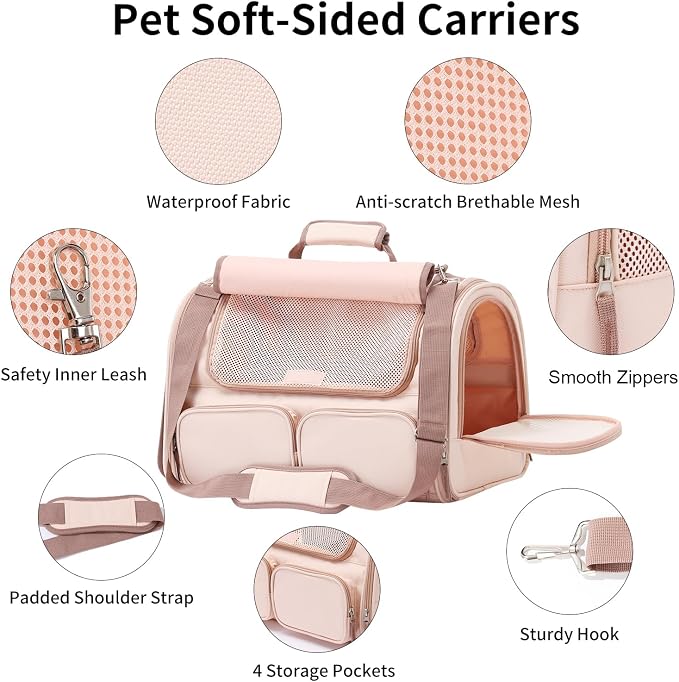 FUKUMARU Cat Carrier, 4 Mesh Windows Small Dog Carrier, 4 Storage Pockets Cat - Image 4