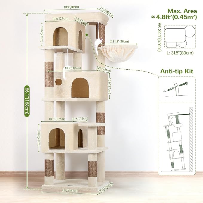 Globlazer Corner Cat Tree 66 inch Multi-Level Climbing Tower Kitty Condos Cat - Image 6