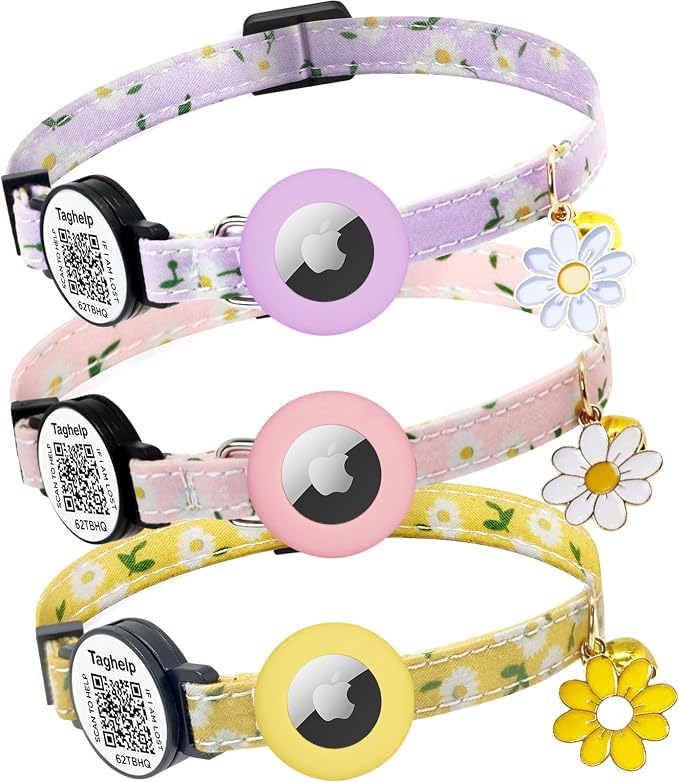 3-Pack, Double Protection Cat Collar: QR Code ID & Airtag Holder! Breakaway by Taghelp