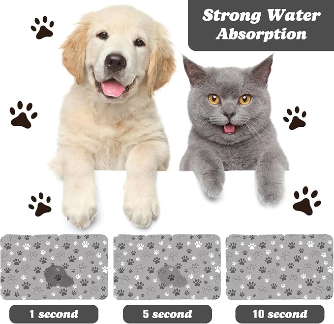Dog Food Mat, Absorbent Water Bowl Mats Cat Pet Feeding Placemats Light Gray 16 - Image 2