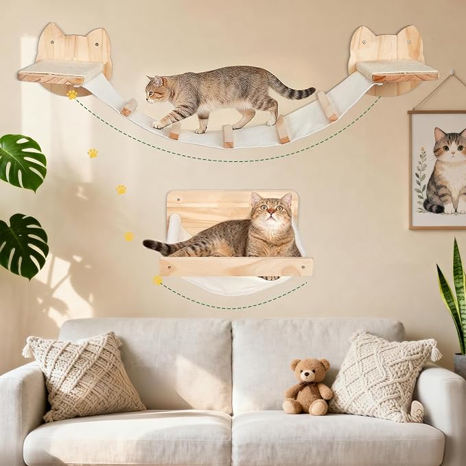 Cat Wall Shelves and Hammock Set, Cat Bridge Wall-Mounted - Image 7