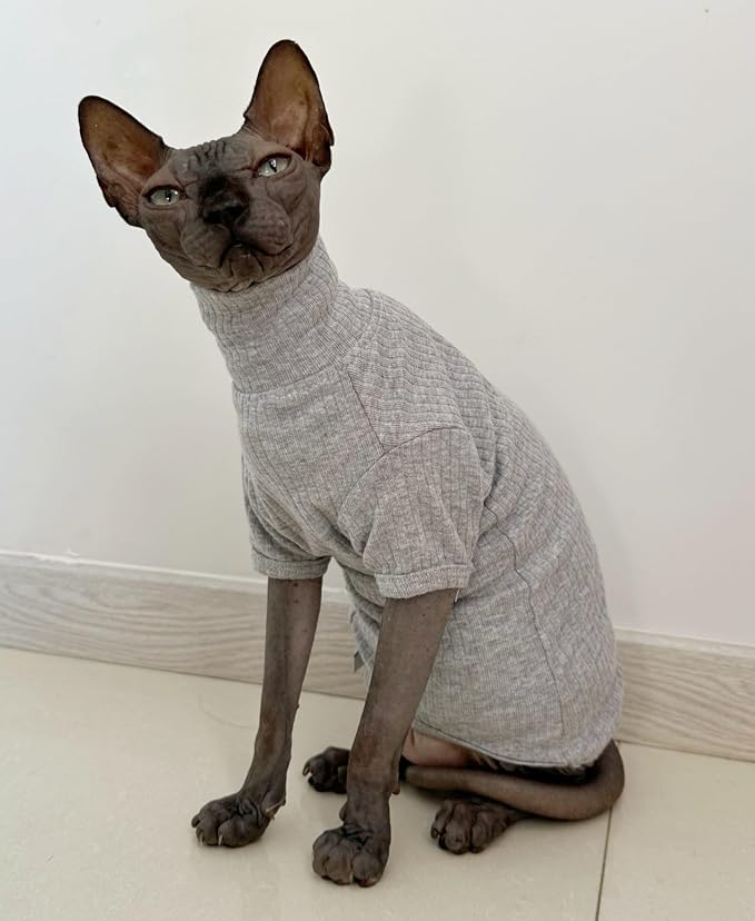 Sphynx Hairless Cats Shirt Cotton Cat Turtleneck Sweater Pullover Kitten - Image 5