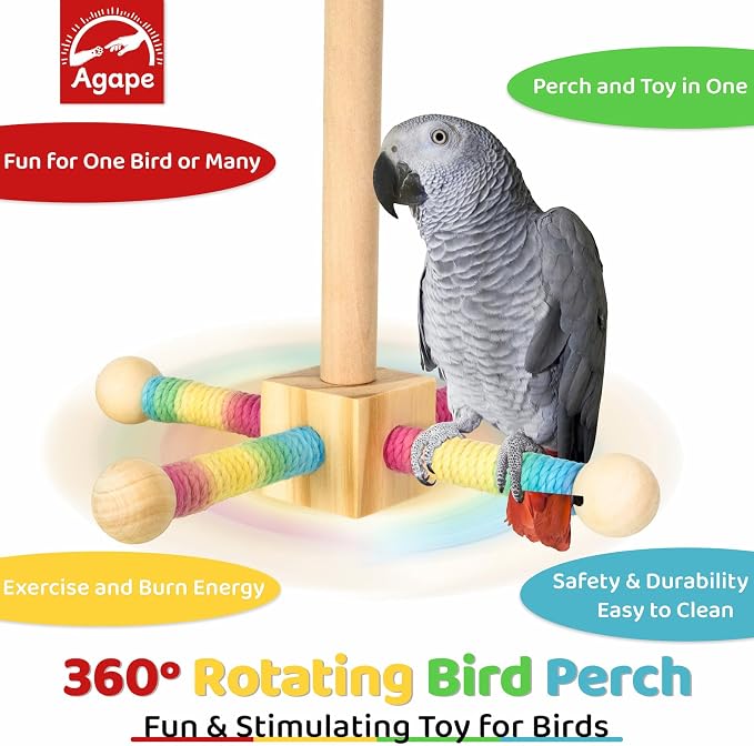 Agape Bird Toy, Parrot 360° Interactive Rotating Perch, Bird Cage Accessories - Image 2