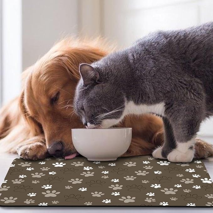 Dog Food Mat, Absorbent Water Bowl Mats Cat Pet Feeding Placemats Brown 24 * 32 - Image 7