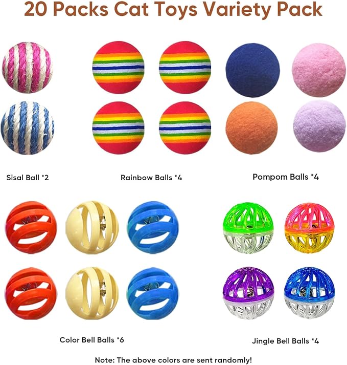 Cat Toys for Indoor Cats, Cat Toys Balls, 20 Packs Interactive Cat Toy Set - Image 2