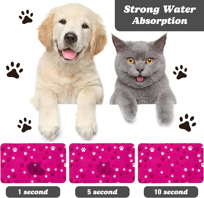 Dog Food Mat, Absorbent Water Bowl Mats Cat Pet Feeding Placemats Pink 24 * 32 - Image 2