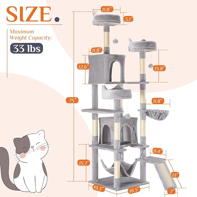 DUMOS Tall Cat Tree 75 Inch, Large Multi-Level Cat Tree Tower - Image 2