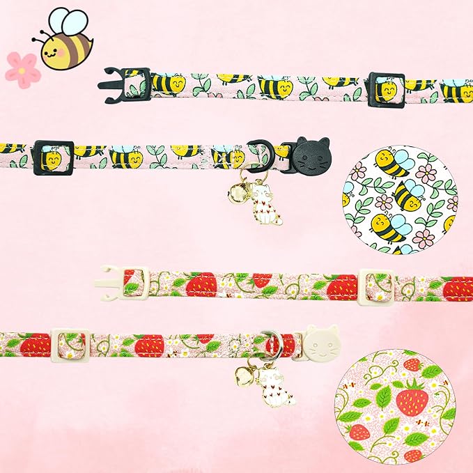 Cat Collar-2 Pack Cat Collars bee & Strawberry Cat Collar Breakaway - Image 4