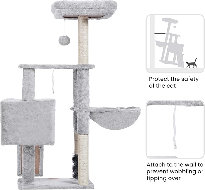 Heybly Cat Tree with Cat Self Groomer Brush, Cat Tower Condo - Image 6