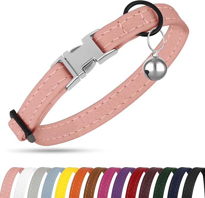 Leather Cat Collar with Buckle and Removable Bell - Image 8