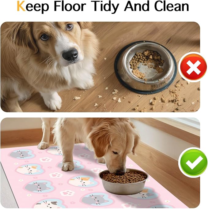 Cat Feedings Mats 20x12 inch Pink Kitten Print Pet Bowl Placemat Non Slip Mat - Image 8