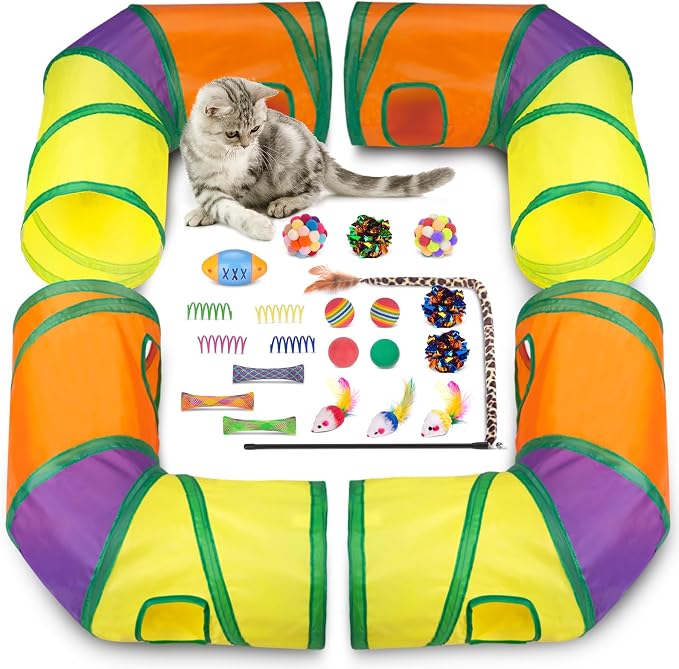 Retro Shaw 25Pcs Cat Toys with Kitten Tunnels, Interactive Kitty Toys by RetroShaw