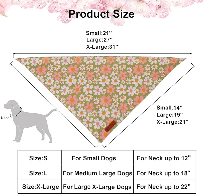 ADOGGYGO Floral Dog Bandanas 2 Pack, Daisy Flower Puppy Scarf, Premium Fabric - Image 4
