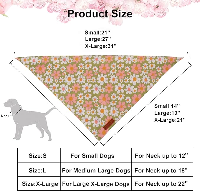 ADOGGYGO Floral Dog Bandanas 2 Pack, Daisy Flower Pet Scarf, Premium Fabric - Image 4