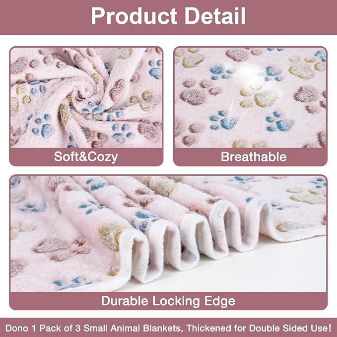 Dono 1 Pack 3 Blankets Soft Fluffy Paw Print Pattern Fleece Pet Blanket Warm - Image 5