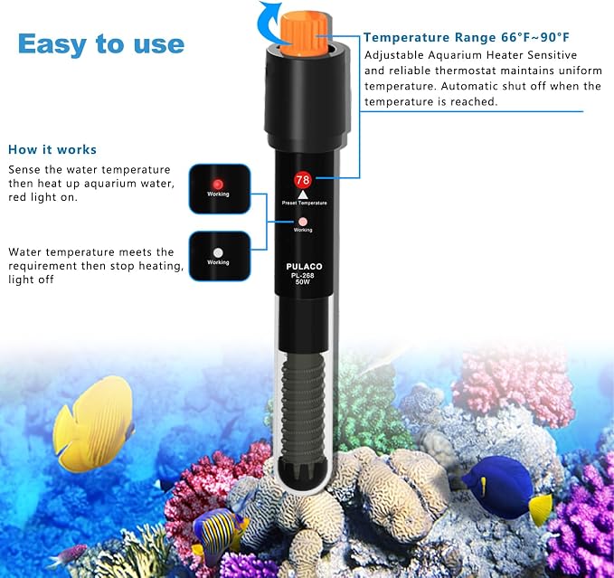 PULACO 50Watt Aquarium Heater for 6-15 Gallon Fish Tank, Adjustable Submersible - Image 3