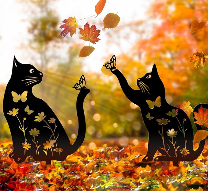 Metal Cat Garden Decor for Outside, Rust Proof Steel Kitten Decor for Kitty - Image 3