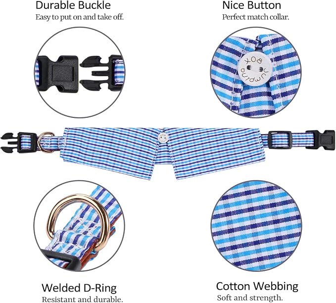 Faleela Cotton Plaid Shirt Style Dog Collar Soft Cute, Boy Dog Collar - Image 2