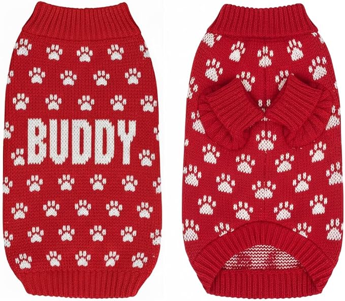 Custom Pet Knit Sweater with Name Personalized Dog Cat Outfit Paw Pattern - Image 3