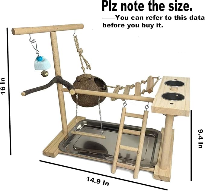 Parrots Playground Bird Play Stand Natural Wood Parrot Perch Gym Playpen - Image 5
