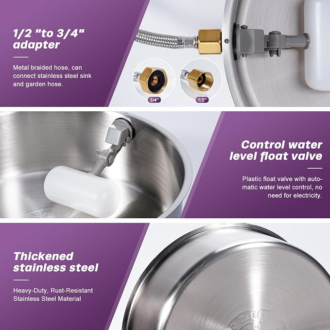 6L Automatic Dog Water Bowl Dispenser Outdoor Stainless Steel Pet Waterer Self - Image 9