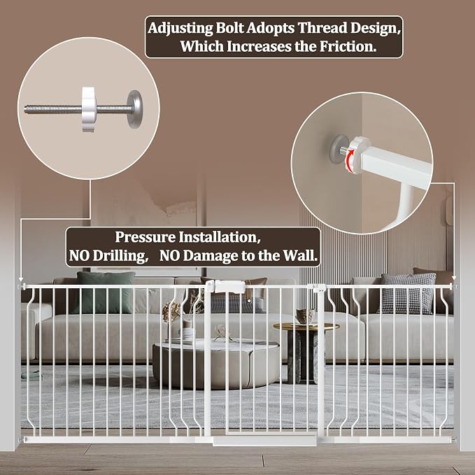 WAOWAO Baby Gate 85.83-95.25" Extra Wide Pressure Mounted Walk Through Swing - Image 5