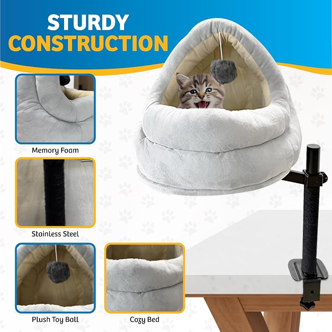 Cat Desk Bed with Scratching Post – Elevated Modern Perch - Image 3