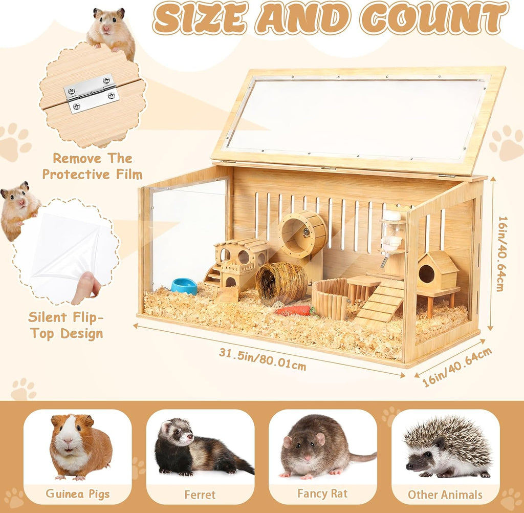 Leinuosen Wooden Hamster Cage, 32 Inch - GlobalHabitat Supply
