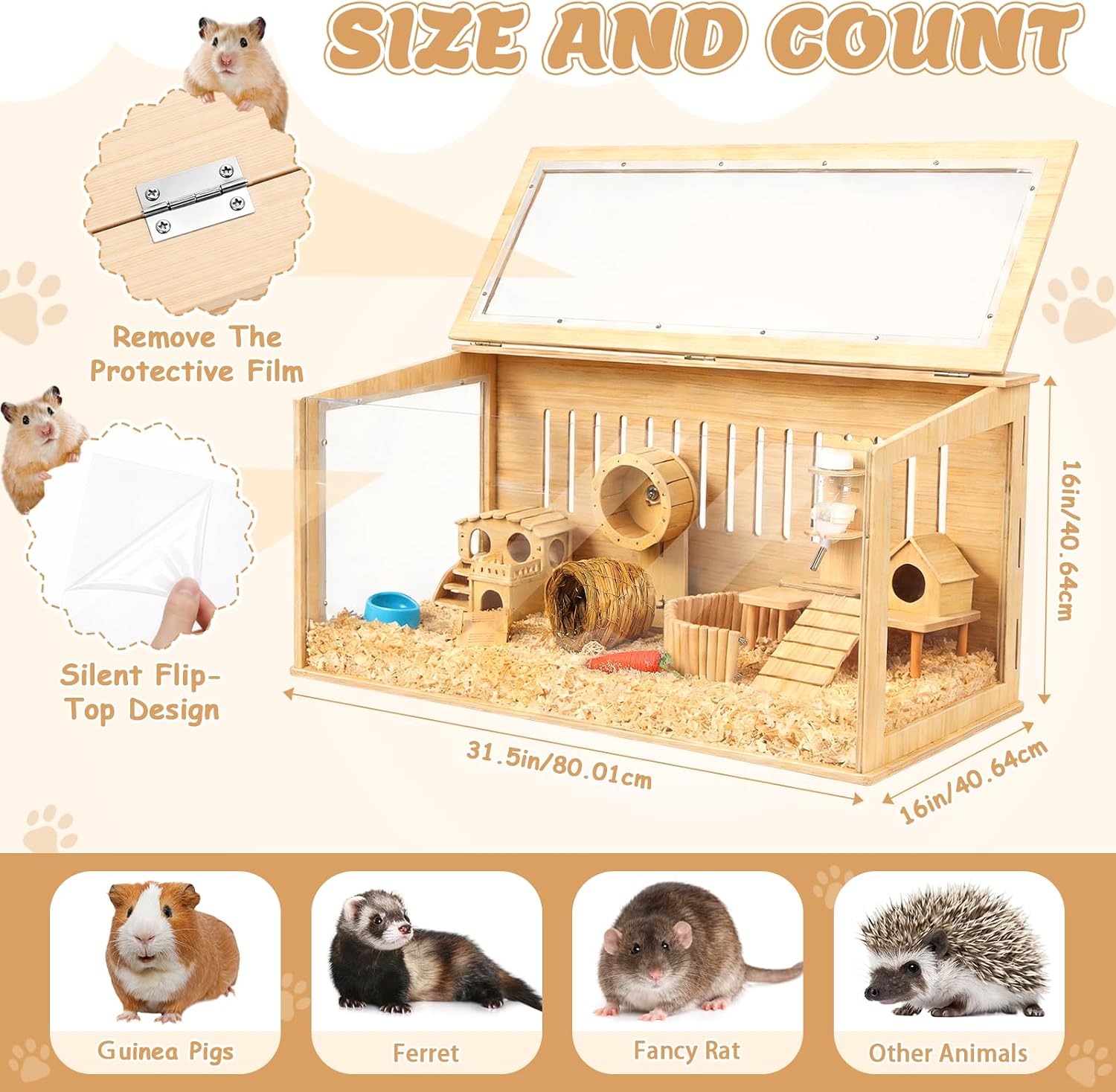 Leinuosen Wooden Hamster Cage, 32 Inch - GlobalHabitat Supply
