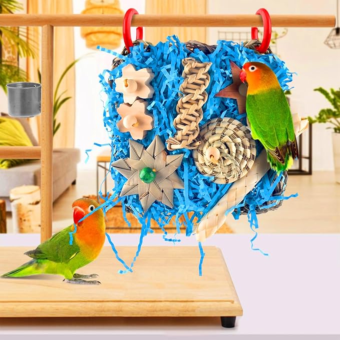 KATUMO Bird Toys, 2 Pack Bird Grass Mat Foraging Wall Toys Parrot Shredder Toys - Image 5