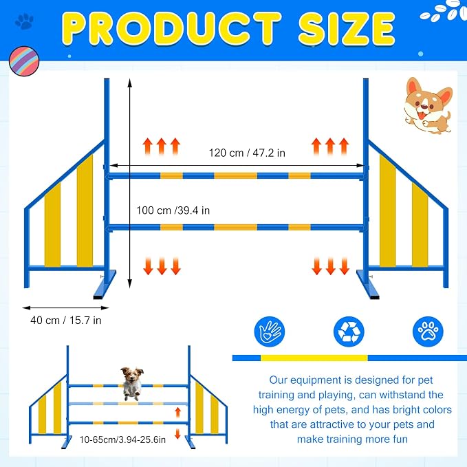 Agility Wing Jumps with Bar Dog Training Hedge Metal Frame Adjustable Pet - Image 2