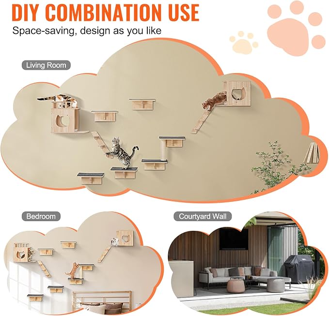 VEVOR Wall Mounted Cat Shelves, Cat Wall Shelves and Perches - Image 6