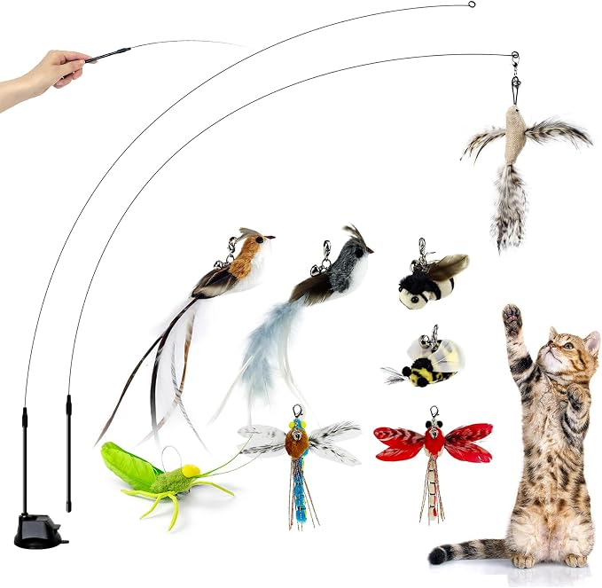 TTcat Cat Feather Toys Suction Cup, 2 Cat Wands, Interactive Toys by TTCAT