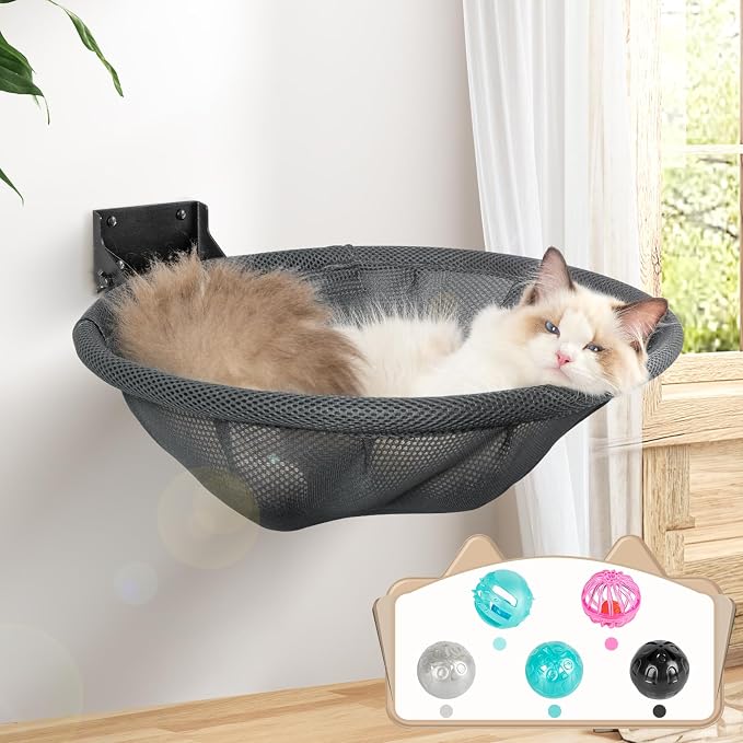 Cat Hammock Wall Mounted, Foldable & Stable Cat Beds- Breathable Cat Wall by JUNSPOW