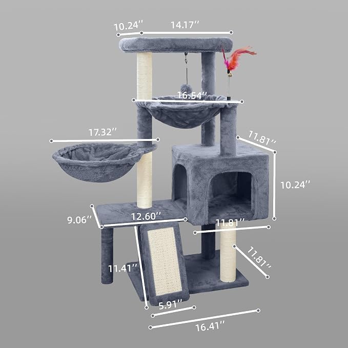 Cat Tree with Cat Condo and Two Hammocks, Cat Tree with Scratching Posts and - Image 2