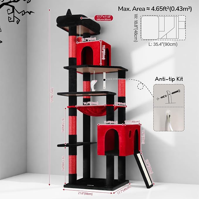 Globlazer Gothic Heavy Duty Cat Tree, 70in Tall Sturdy Goth Cat Tree - Image 5
