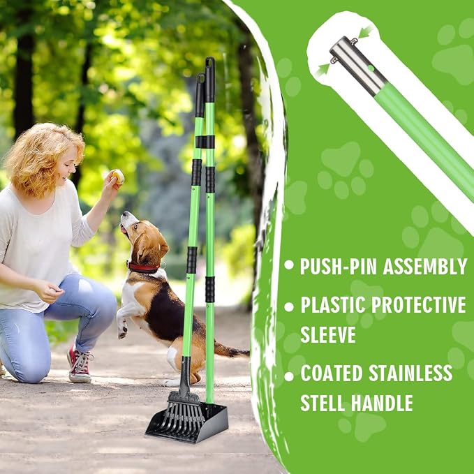 MXF Pooper Scooper, Dog Pooper Scooper Long Handle Stainless Metal Tray and - Image 5